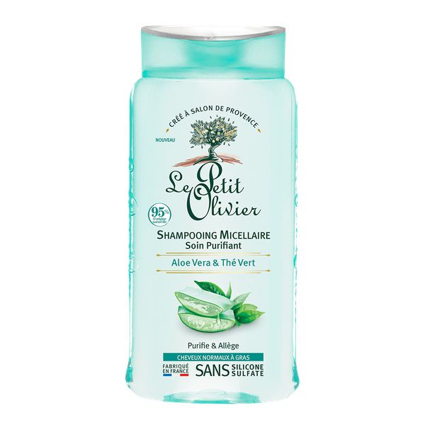 Le Petit Olivier Shampooing Micellaire Purifiant à Aloe Vera & Thé Vert–Cheveux Normaux à Gras 250ml
